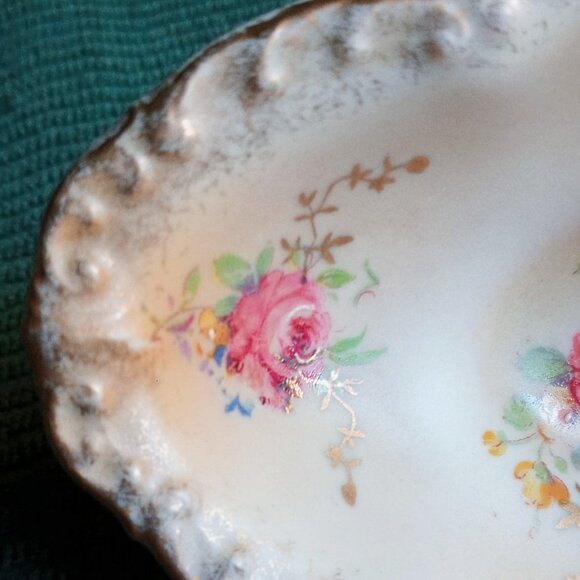 Rare Fine China Trinket Dish/Salt or Finger Bowl Floral Hand Painted Gold Trim - Picture 10 of 10